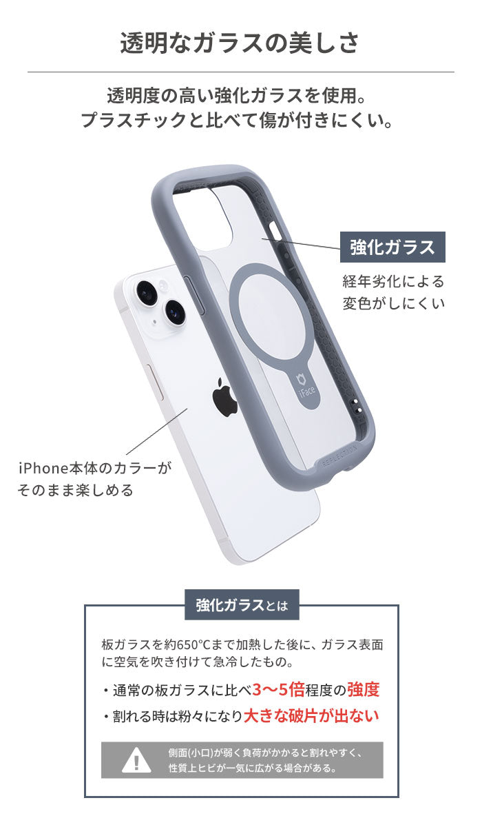 [iPhone 15/15 Pro/15 Plus/15 Pro Max/14/14 Pro/14 Plus/14 Pro Max/13/13 mini /13 Pro/13 Pro Max/12/12 Pro専用]iFace Reflection Magnetic 強化ガラスクリアケース