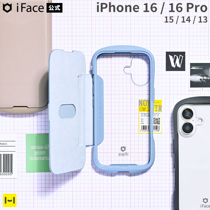 【iPhone 16/16 Pro/15/14/13専用】iFace Reflection ダイアリー ポリカーボネート クリアケース