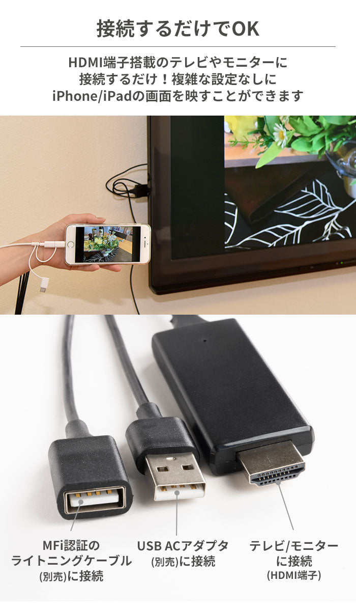 iPhone/iPad専用]VERTEX ミラーリングケーブル HDMI to Lightning